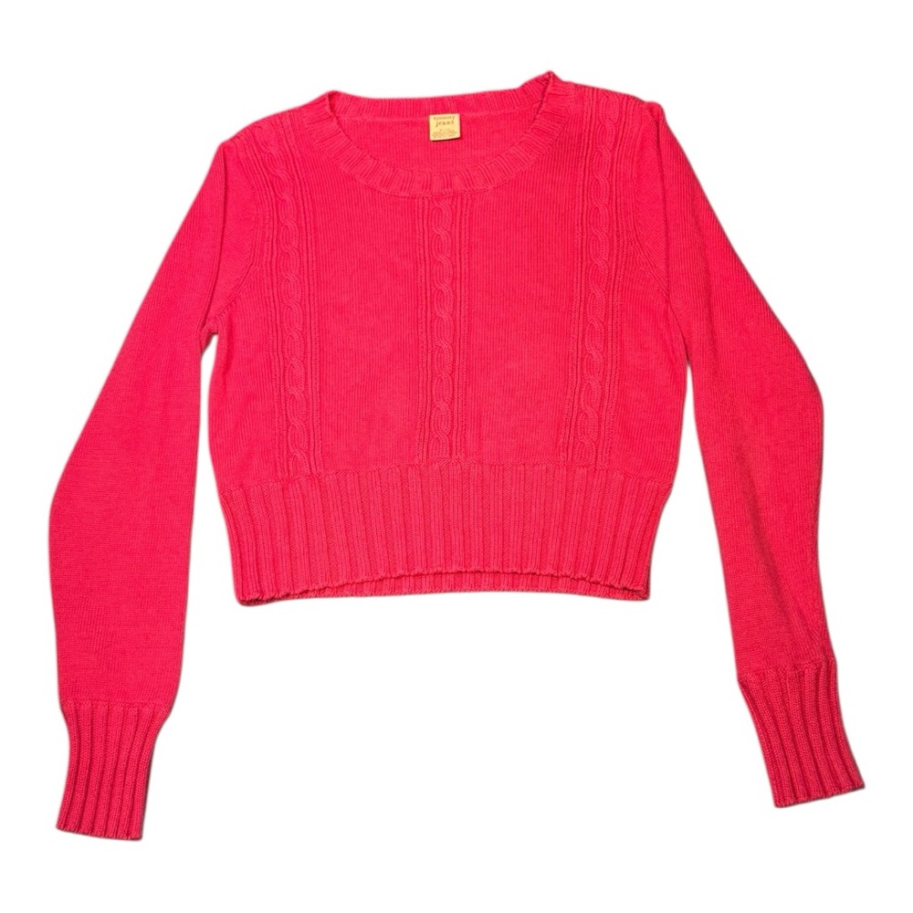Tommy Jeans Pink Cable Knit Girls XL Classic Crew Neck Pullover Hot Pink Preppy